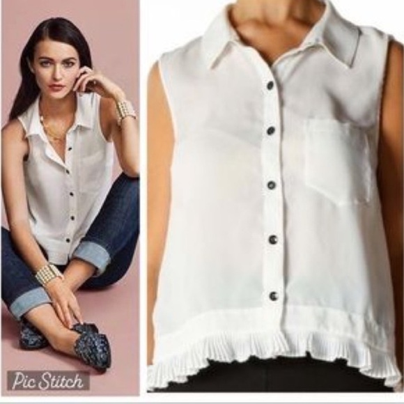 Cabi Women’s White Pleated Sleeveless Button Front Blouse - Picture 1 of 4